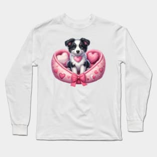 Valentine Border Collie Dog in Bed Long Sleeve T-Shirt